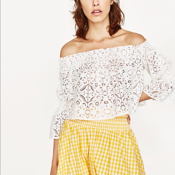 Zara Tops - NWT Zara White Lace Off the Shoulder Crop Top